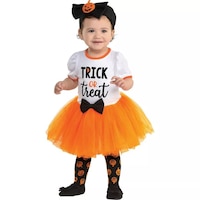 Infant Trick or Treater White/Orange Dress with Headband Halloween Costume, Assorted Sizes