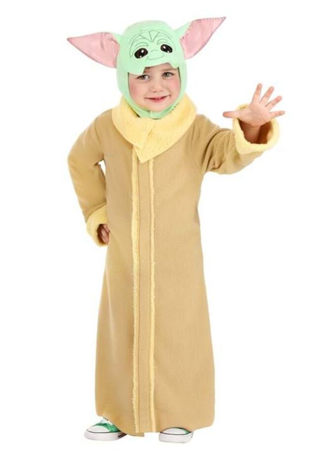 Toddler Disney Star Wars Mandalorian Baby Yoda Tan Outfit with Robe & Hat Halloween Costume, 3-4T Front_Flat