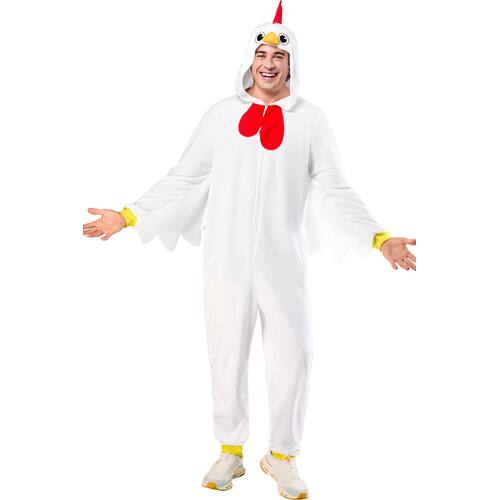 Adult Chicken Zipster Fleece Jumpsuit Halloween Costume with Hood, More Options Available
