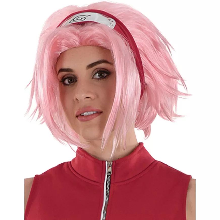 Adult Naruto Sakura Haruno Pink Outfit Halloween Costume with Shirt/Shorts/Wig/Gloves, Standard, One Size CloseUp