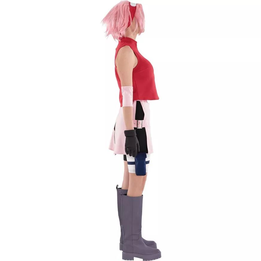 Adult Naruto Sakura Haruno Pink Outfit Halloween Costume with Shirt/Shorts/Wig/Gloves, Standard, One Size Side_Right