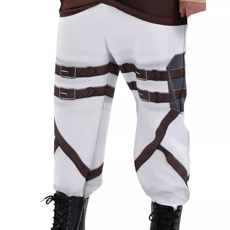 Adult Attack on Titan Survey Corps White/Brown Outfit Halloween Costume with Shirt/Pants/Cape, Standard, One Size CloseUp