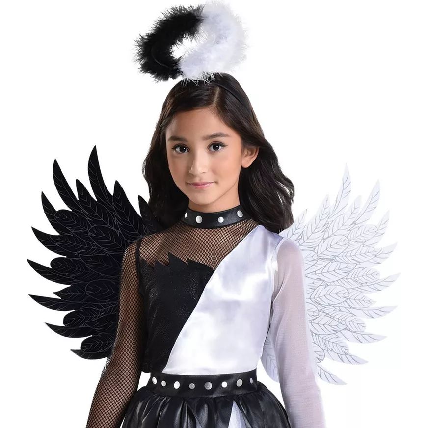 Child Twisted Angel White Black Dress Halloween Costume with Wings Halo More Options Available Party City
