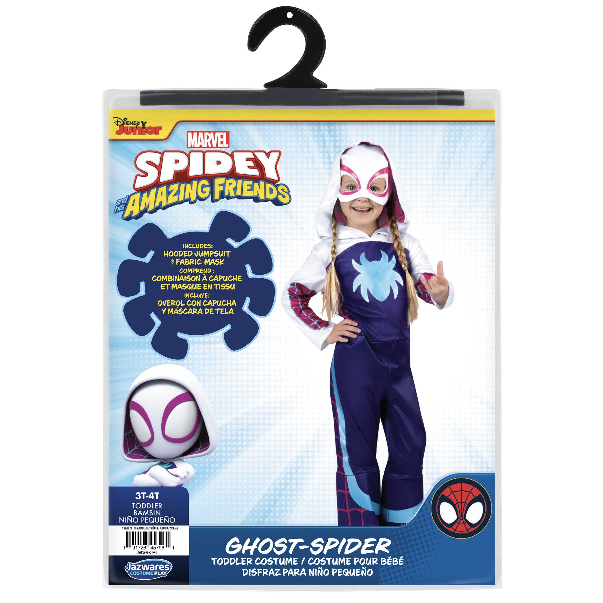Marvel Spider-Man Gwen Ghost Official Halloween Costume, Multi-Colour, Toddler, 3-4T Front_Flat