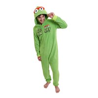 Oscar the Grouch Adult-Sized Green Onesie Halloween Costume with Hood, Various Sizes