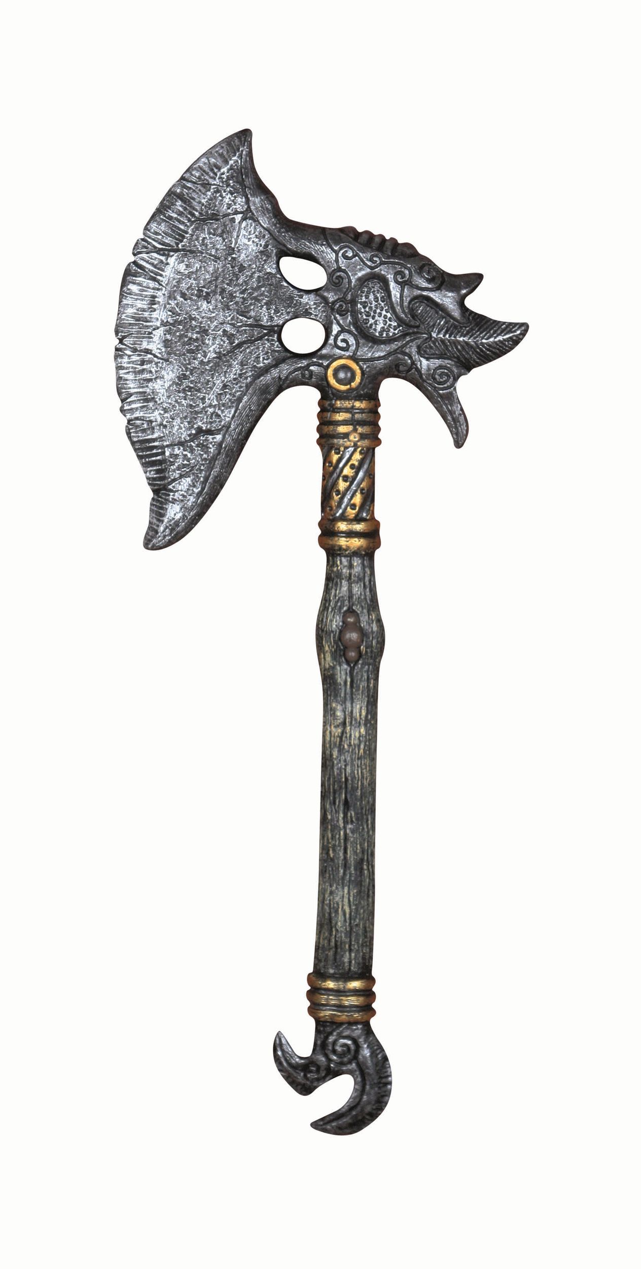Viking Spiked Battle Axe Weapon, Silver/Brown, 30-in, Wearable Costume Prop for Halloween Front_Flat