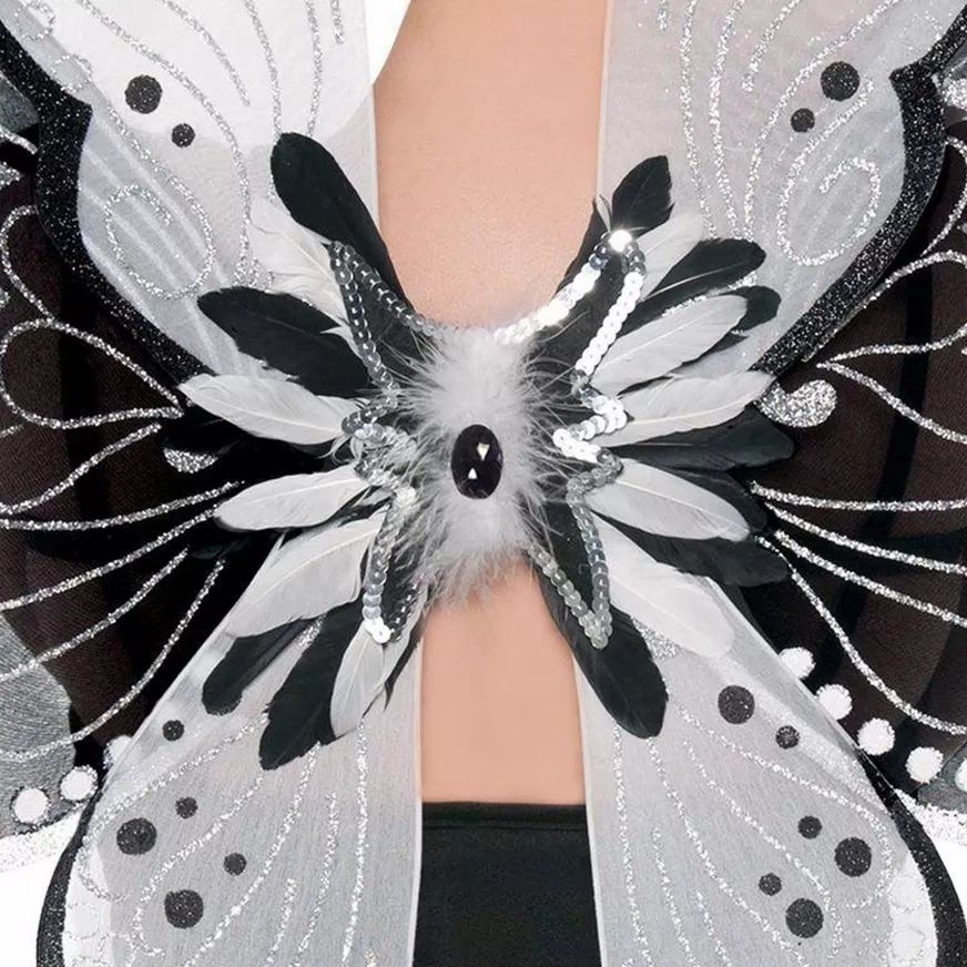 Mystical Layered Glitter Lace Fairy Wings, Black/White, One Size, Wearable Costume Accessory for Halloween CloseUp