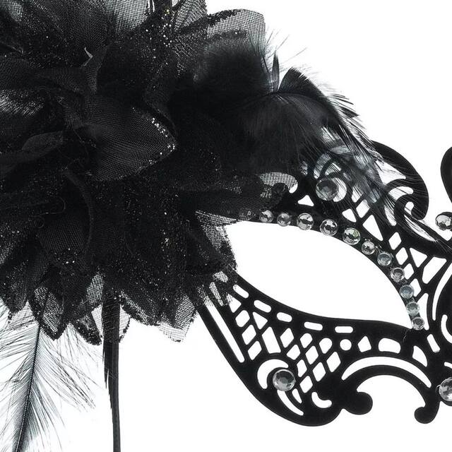 Feather Filigree Flower Masquerade Eye Mask, Black, One Size, Wearable Costume Accessory for Halloween CloseUp