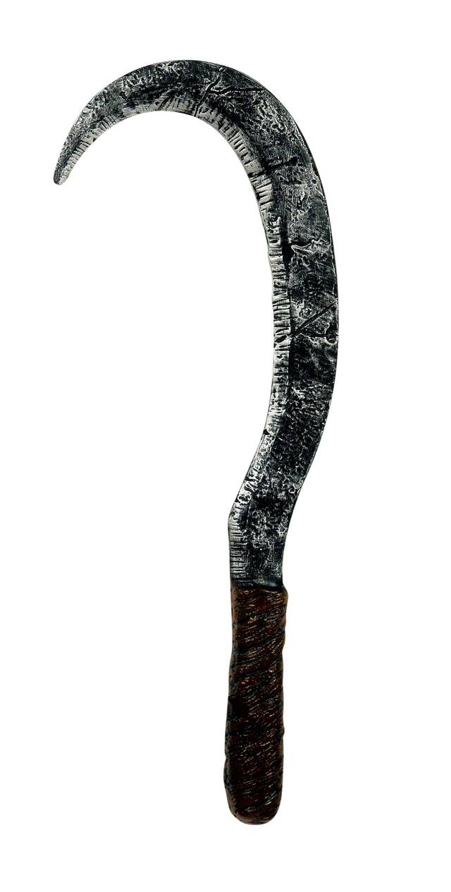 Sickle Weapon, Silver, 18-in, Wearable Costume Prop for Halloween Front_Flat