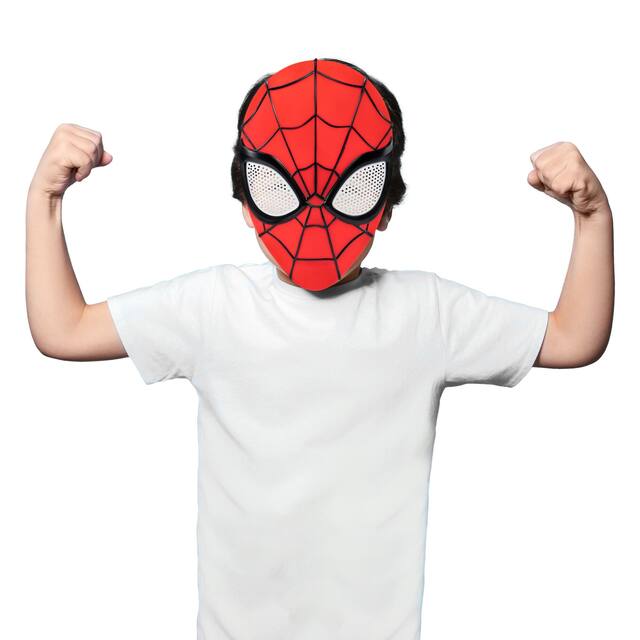 Masque en plastique Disney Marvel Spider-Man, rouge/noir, taille unique, accessoire de costume à porter pour l'Halloween Front_Flat
