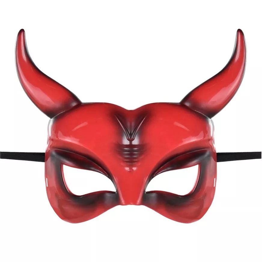 Devil Horned Half Face Mask, Black/Red, One Size, Wearable Costume Accessory for Halloween Front_Flat