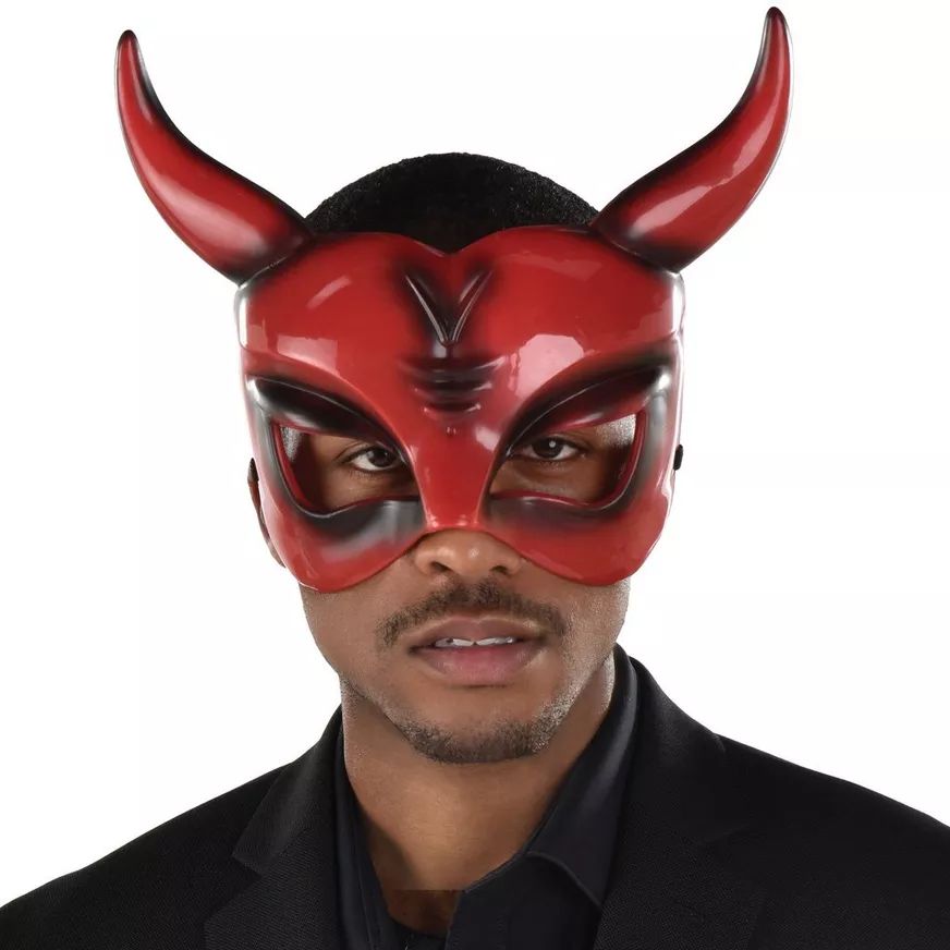 Devil Horned Half Face Mask, Black/Red, One Size, Wearable Costume Accessory for Halloween Front_Flat