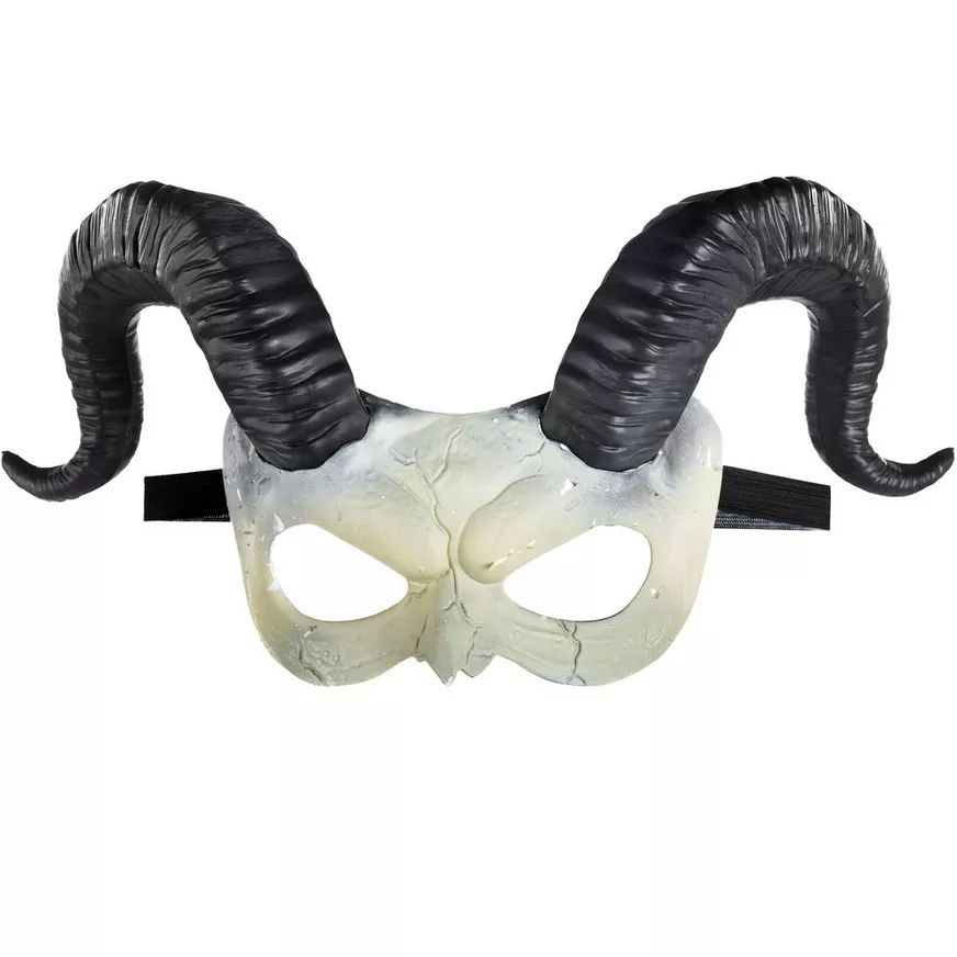 Ram Devil Horned Half Face Mask, Black/White, One Size, Wearable Costume Accessory for Halloween Front_Flat