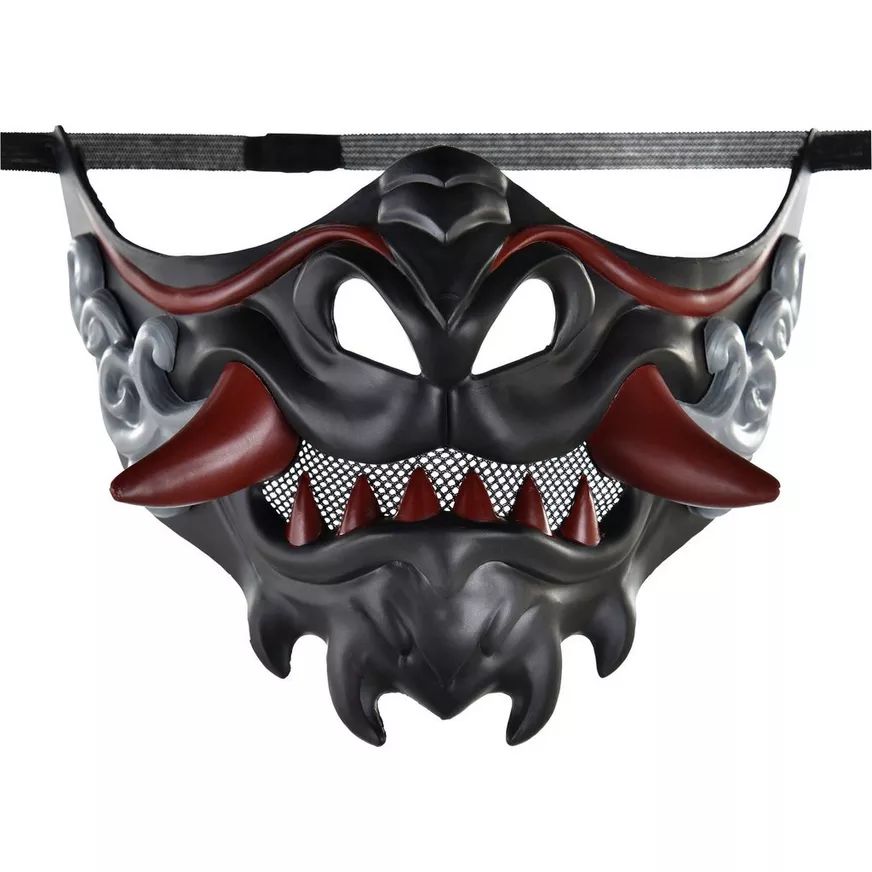 Demi-masque de dragon anime, noir/rouge, taille unique, accessoire de costume à porter pour l'Halloween Front_Flat