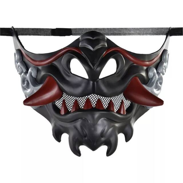 Anime Dragon Half Mask, Black/Red, One Size, Wearable Costume Accessory for Halloween Front_Flat