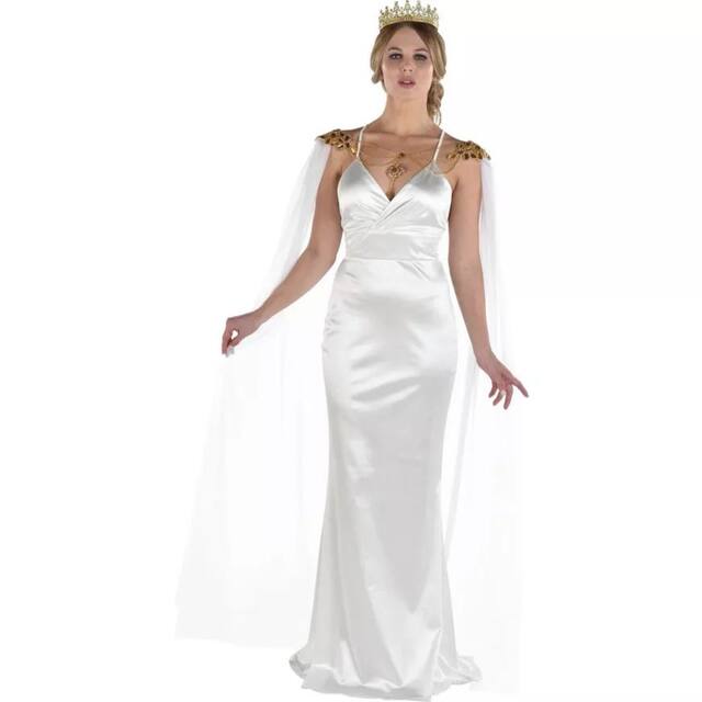 Women's Ethereal Tulle & Gold Chain Cape, White, One Size, Wearable Costume Accessory for Halloween Front_Flat