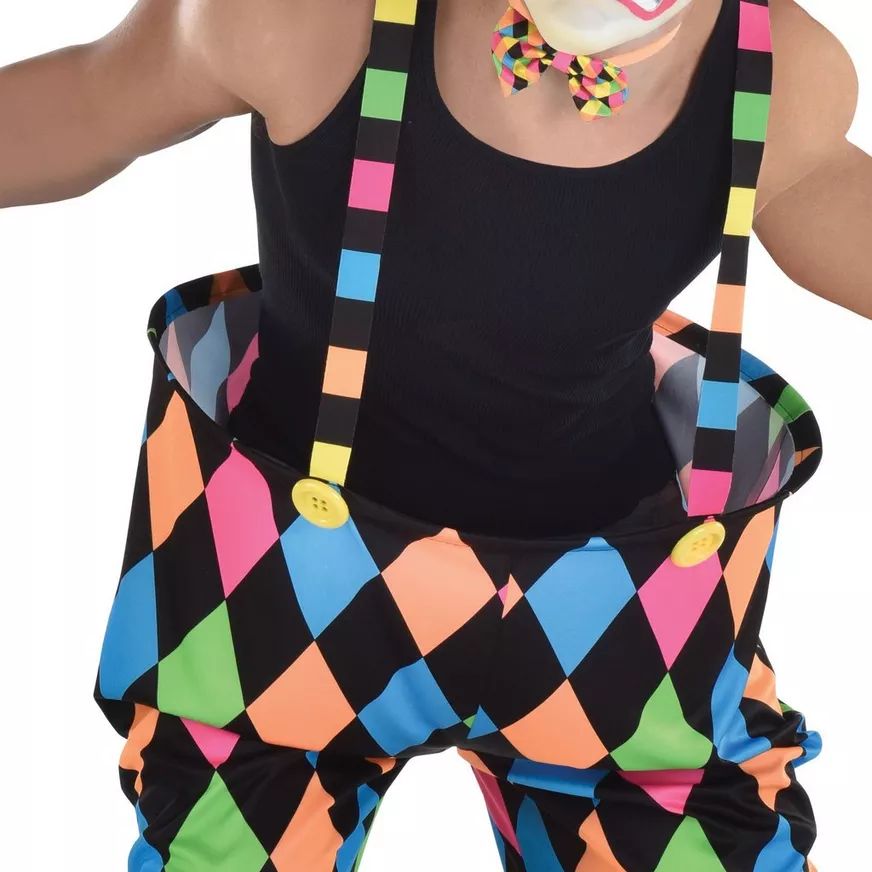 Pantalon à bretelles de clown de cirque, diamant néon multicolore, taille universelle, accessoire de costume portable pour l'Halloween CloseUp