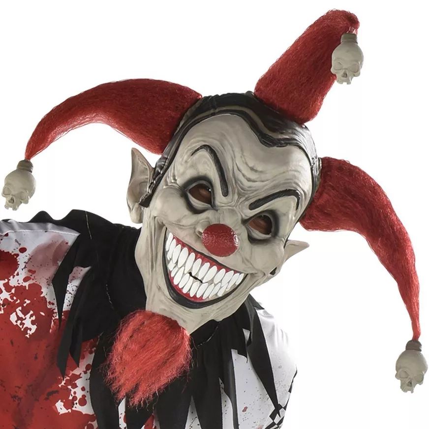 Masque de clown bouffon avec crânes et cheveux, blanc/rouge, taille unique, accessoire de costume à porter pour l'Halloween Front_Flat