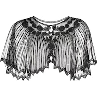 Cape diaphane fantaisie art déco pour femme, noir, taille unique, accessoire de costume à porter pour l'Halloween Front_Flat