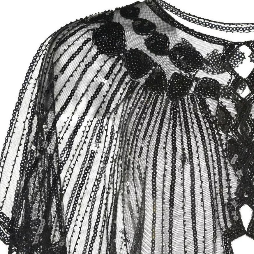 Cape diaphane fantaisie art déco pour femme, noir, taille unique, accessoire de costume à porter pour l'Halloween CloseUp