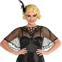 Women's Fancy Art Deco Sheer Capelet, Black, One Size, Wearable Costume Accessory for Halloween