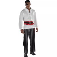 Adult Jagged-Hem Pirate Pants, Black/Grey Striped, One Size, Wearable Costume Accessory for Halloween Front_Angled_Right