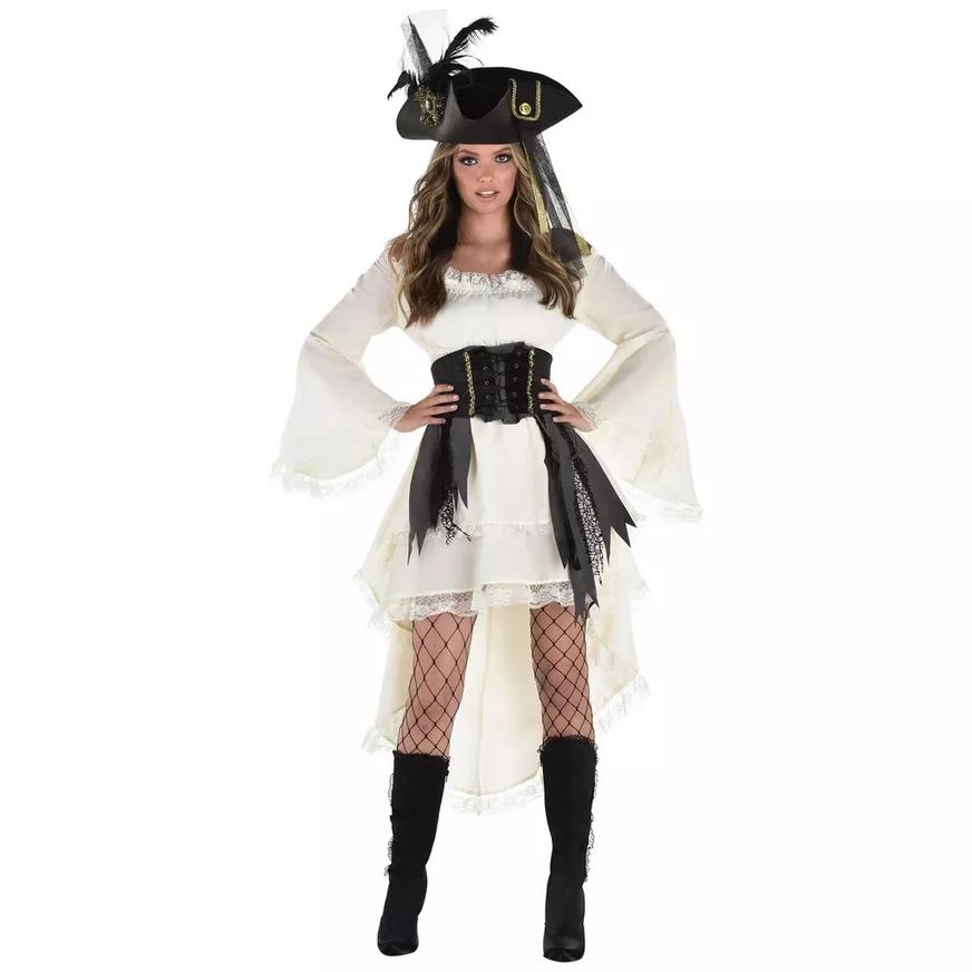 Pirate Wench Waist Corset Cincher with Gold Chain, Black, One Size, Wearable Costume Accessory for Halloween Front_Flat