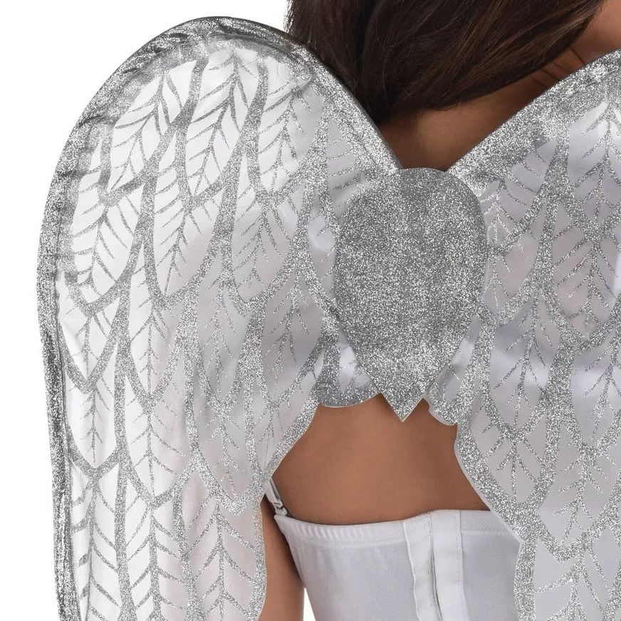 Angel Glitter Wings & Halo Set, White, One Size, 2-pk, Wearable Costume Accessory for Halloween CloseUp