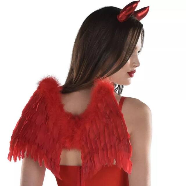 Devil Feather Wings, Red, One Size, Wearable Costume Accessory for Halloween Front_Three_Fourths_Angled_Left
