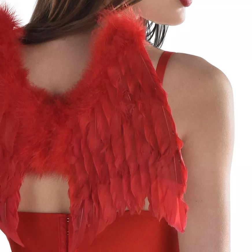 Devil Feather Wings, Red, One Size, Wearable Costume Accessory for Halloween CloseUp