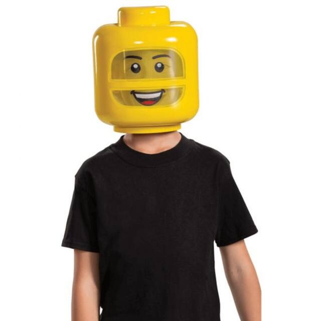 Lego Head Mask with 4 Changeable Facial Impressions, Yellow, One Size, Wearable Costume Accessory for Halloween Front_Flat