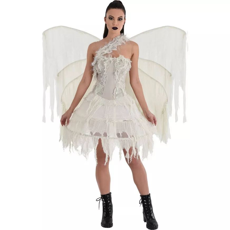 Ghostly Distresed Tattered Wings, White, One Size, Wearable Costume Accessory for Halloween Front_Flat