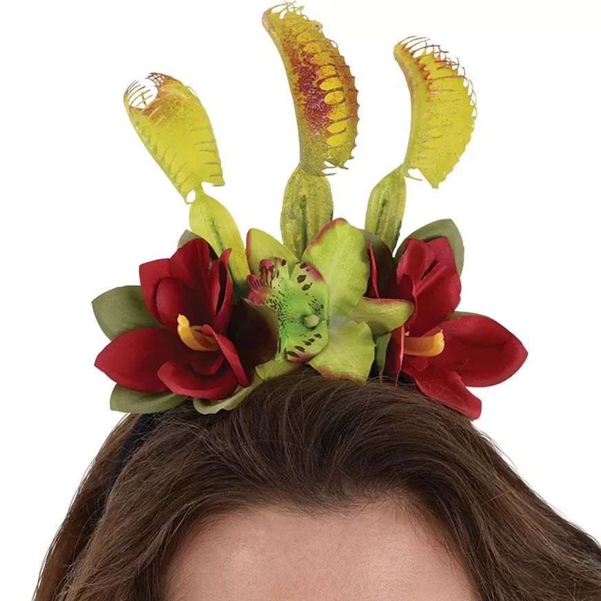 Venus Fly Trap Flower Crown Headband, Green/Red, One Size, Wearable Costume Accessory for Halloween CloseUp