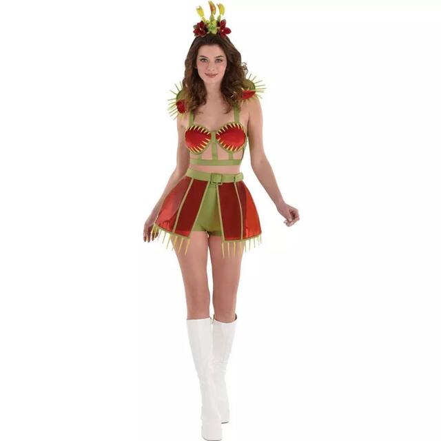 Venus Fly Trap Flower Crown Headband, Green/Red, One Size, Wearable Costume Accessory for Halloween Front_Flat