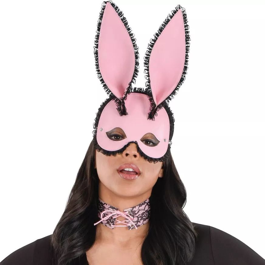 Bunny Kit with Mask, Choker, Cuffs & Tail, Pink/Black, One Size, 4-pk, Wearable Costume Accessories for Halloween Front_Flat