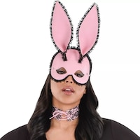 Bunny Kit with Mask, Choker, Cuffs & Tail, Pink/Black, One Size, 4-pk, Wearable Costume Accessories for Halloween Front_Flat
