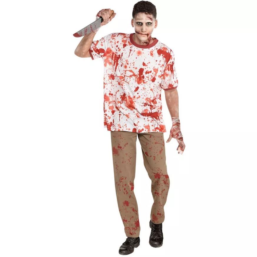 Adult T-Shirt, White/Red Blood Splattered, One Size, Wearable Costume Accessory for Halloween Front_Flat