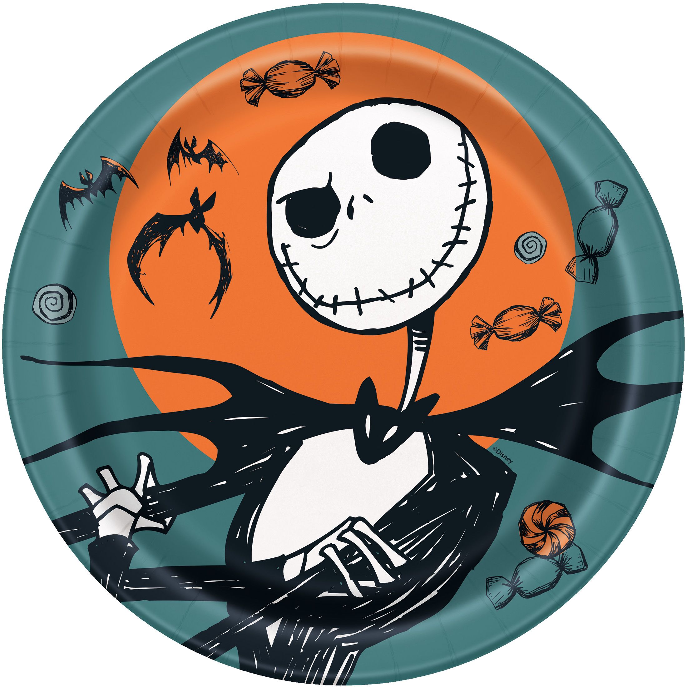 Assiettes jetables d'Halloween L'Étrange Noël de monsieur Jack, 9 po, paq. 8 Overhead_Flat