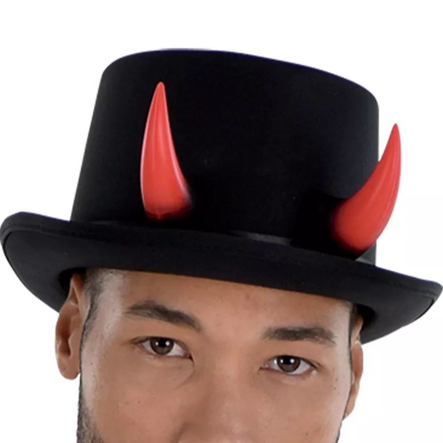 Adult Devil Top Hat, Black/Red, Wearable Costume Accessory for Halloween Front_Flat