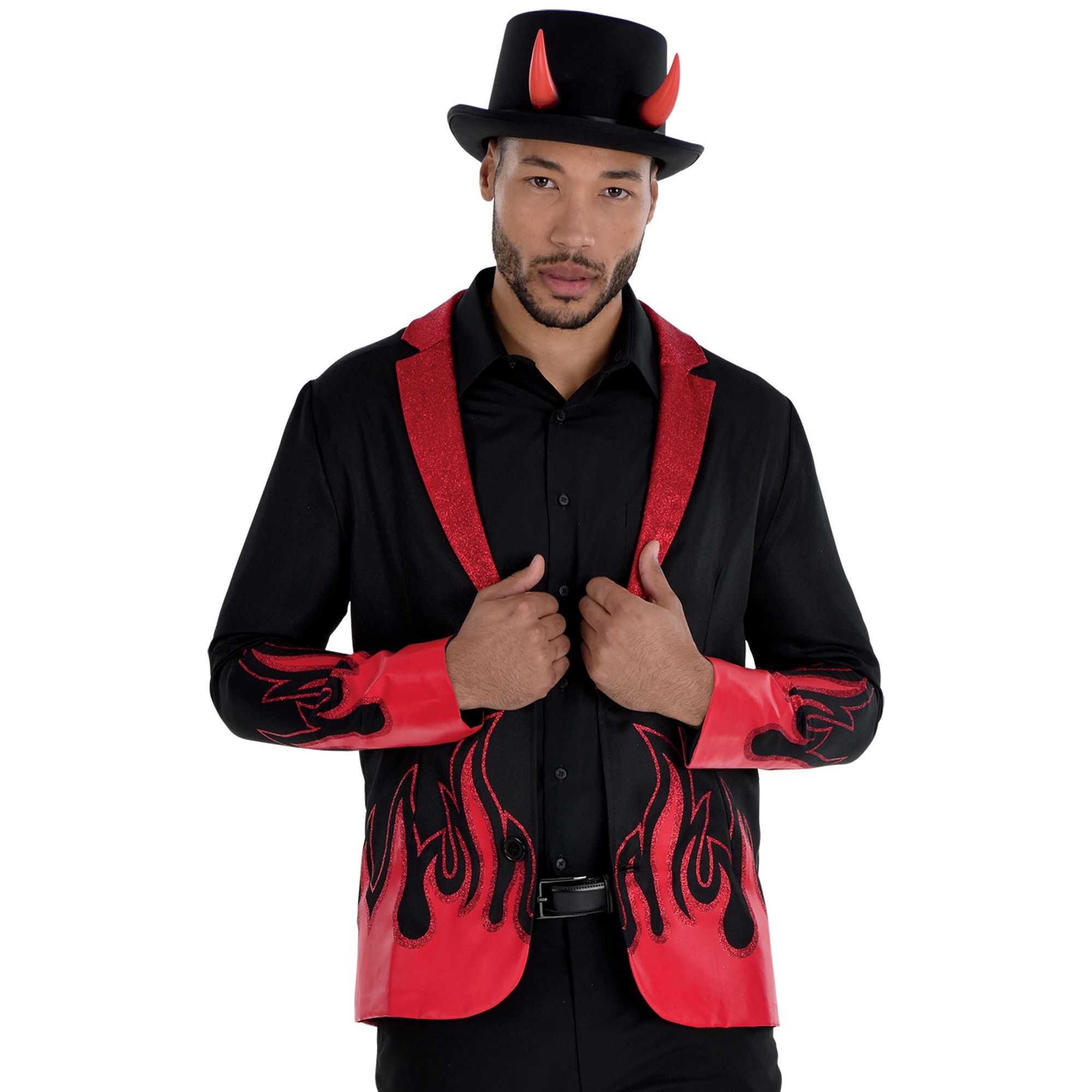 Adult Devil Top Hat, Black/Red, Wearable Costume Accessory for Halloween Front_Flat