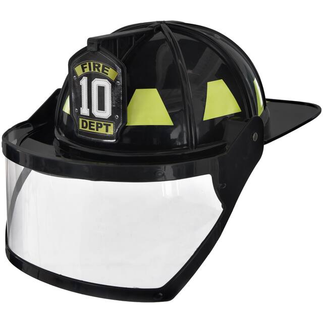 Adult Black Firefighter Helmet, One Size Front_Three_Fourths_Angled_Left