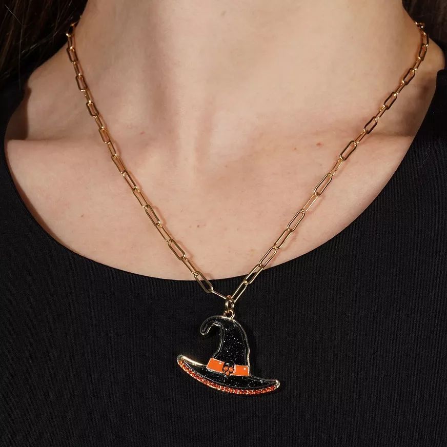 Collier à pendentif en chaîne, chapeau de sorcière Front_Flat