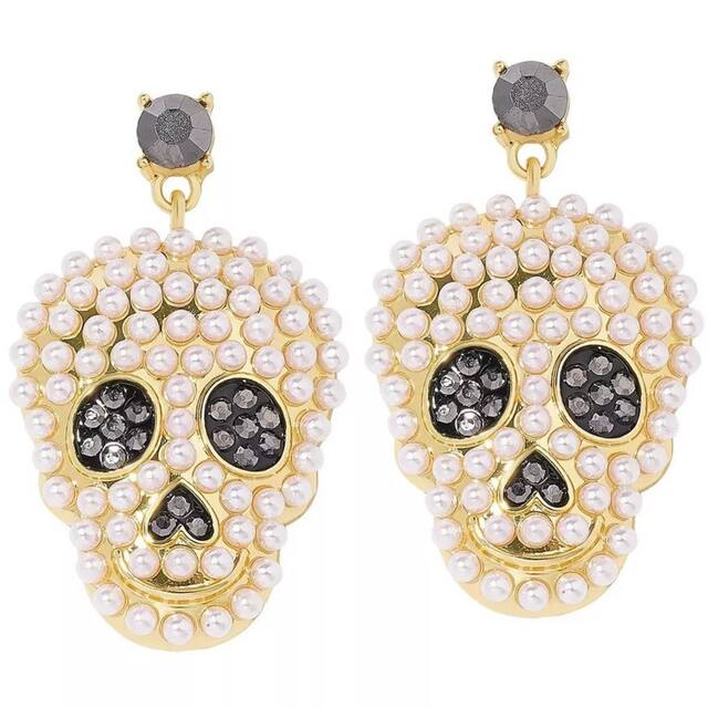 Pearl Skull Statement Earrings Front_Flat
