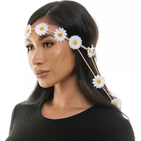 Daisy White Flower Headband Front_Angled_Left