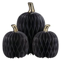 Unique Halloween Pumpkin Honeycomb Centerpiece, Black, 3-pc Front_Flat