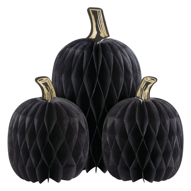 Unique Halloween Pumpkin Honeycomb Centerpiece, Black, 3-pc Front_Flat