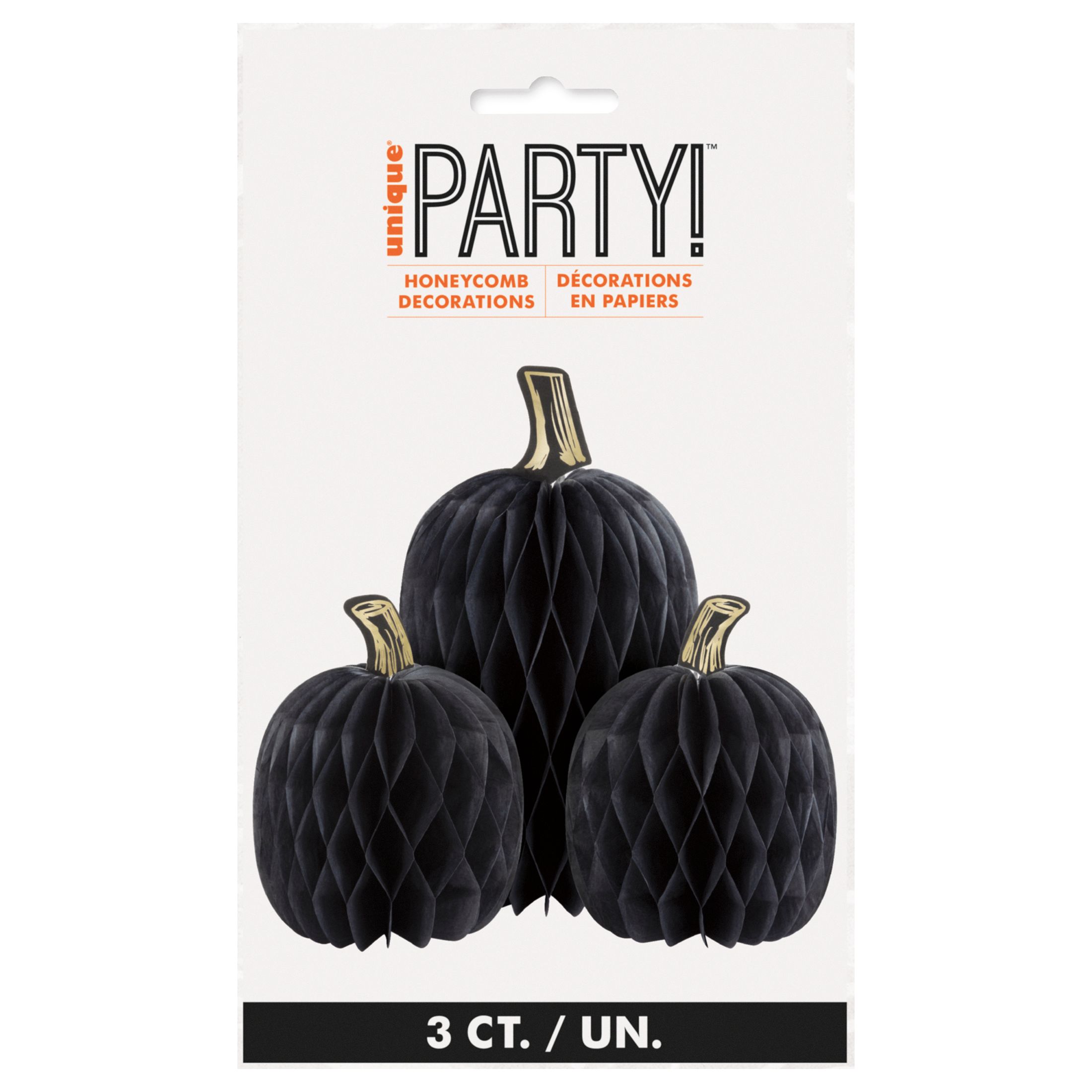 Unique Halloween Pumpkin Honeycomb Centerpiece, Black, 3-pc Front_Flat
