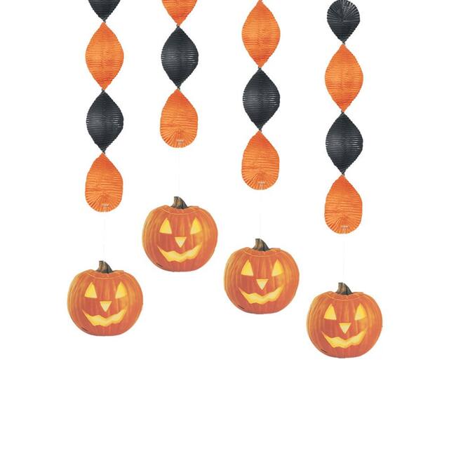 Unique Glowing Pumpkin Halloween Hanging Décor, 4-pc Front_Flat
