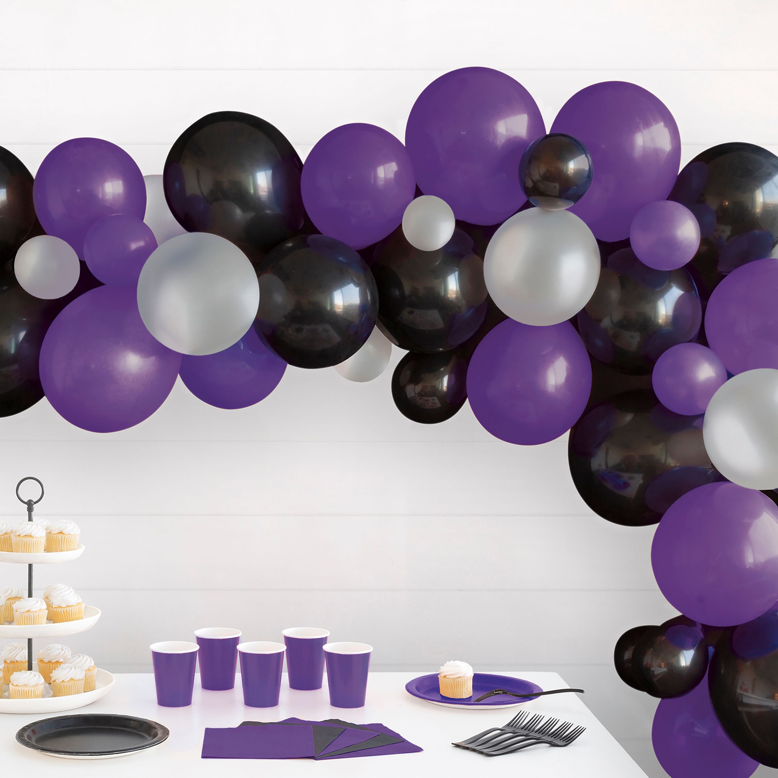 Arche de ballons d'Halloween en latex Unique, noir, argent et mauve, paq. 40 CloseUp