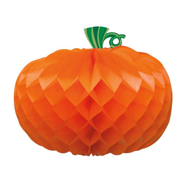 Unique Orange Pumpkin Honeycomb Halloween Décor Centerpiece, 10.75-in Front_Flat